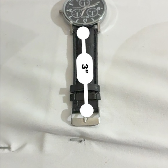 Geneva Watch Black Pleather Strap, Silver Case Gift Box Included - Picture 8 of 10